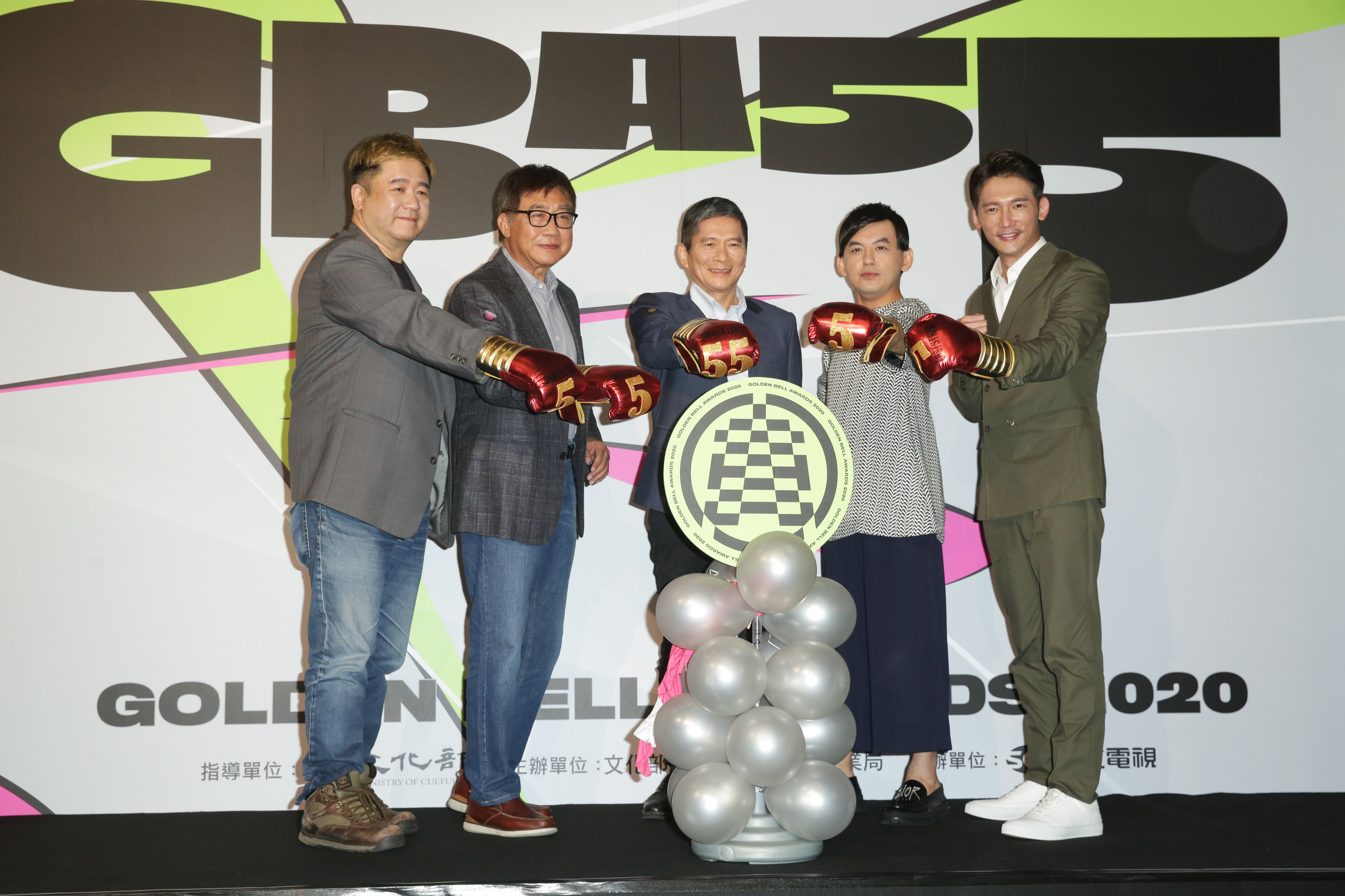 第55屆電視金鐘獎入圍名單揭曉，（左起）瞿友寧、梁修身、李永得、黃子佼、溫昇豪一起參與啟動儀式。