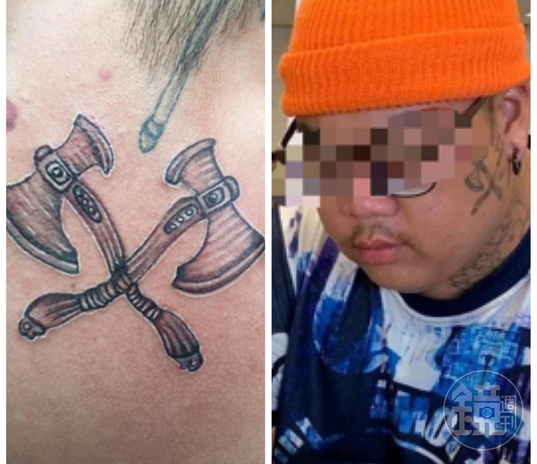 臉上有斧頭刺青的許姓男子遭控佯稱富二代,四處誆騙店家。(讀者提供)