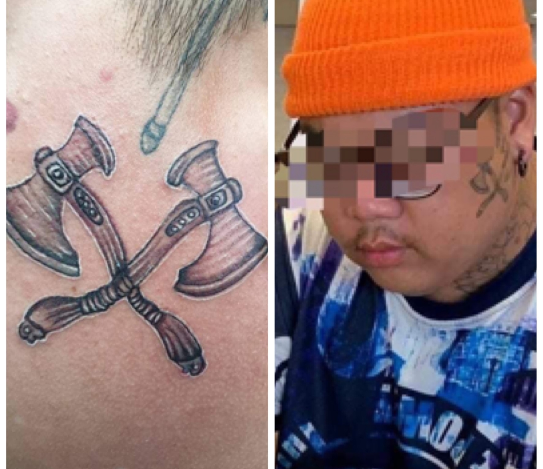 臉上有斧頭刺青的許姓男子遭控佯稱富二代，四處誆騙店家。（讀者提供）