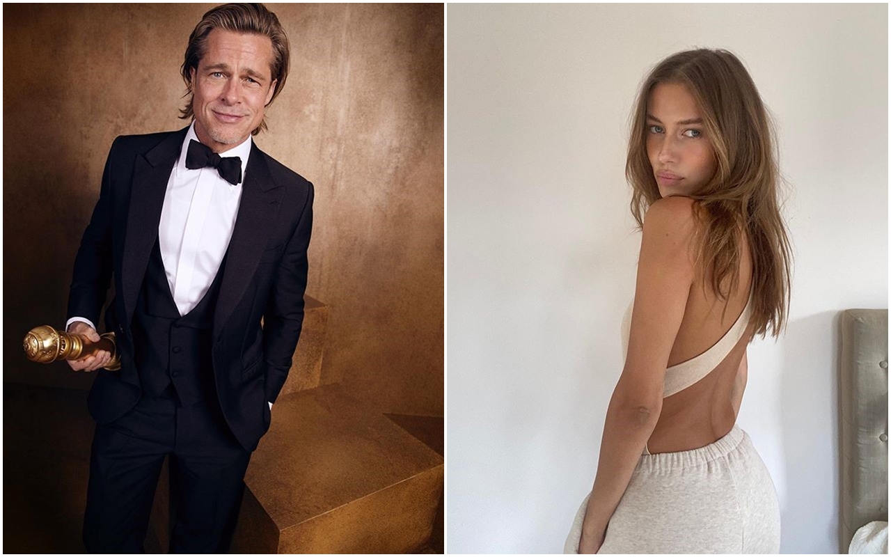 布萊德彼特(左)爆出與辣模妮可波塔爾斯基(右)談父女戀,新歡妮可被起底是名人妻。(翻攝自金球獎、妮可波塔爾斯基IG)