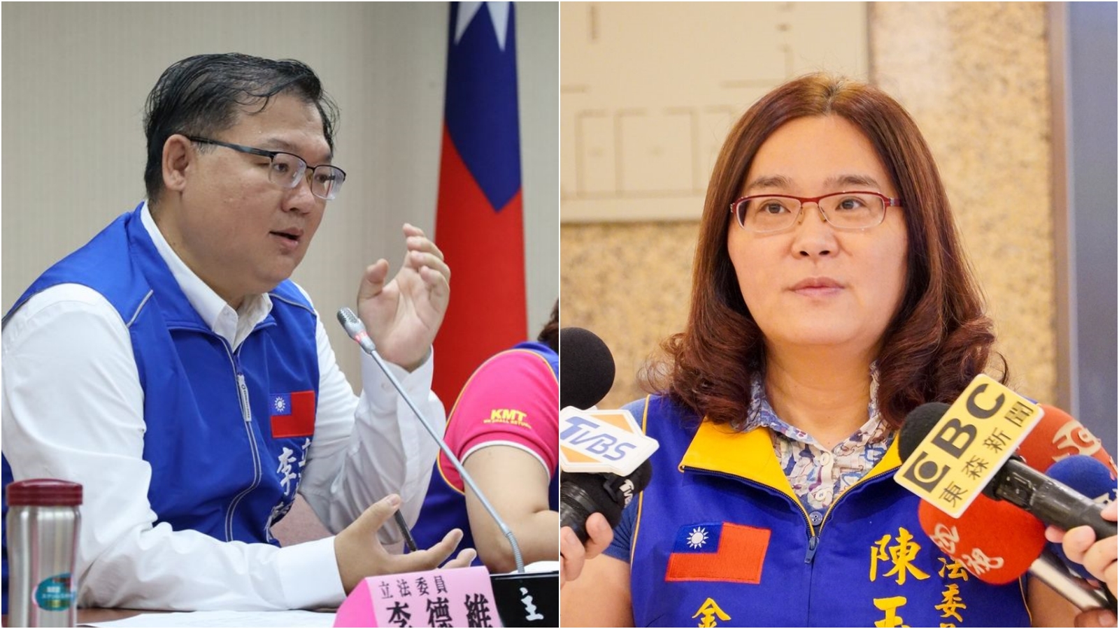 國民黨立委李德維（左）、陳玉珍，呼籲蔡總統應該針對開放美豬，到立法院進行國情報告。（翻攝自李德維、陳玉珍臉書）