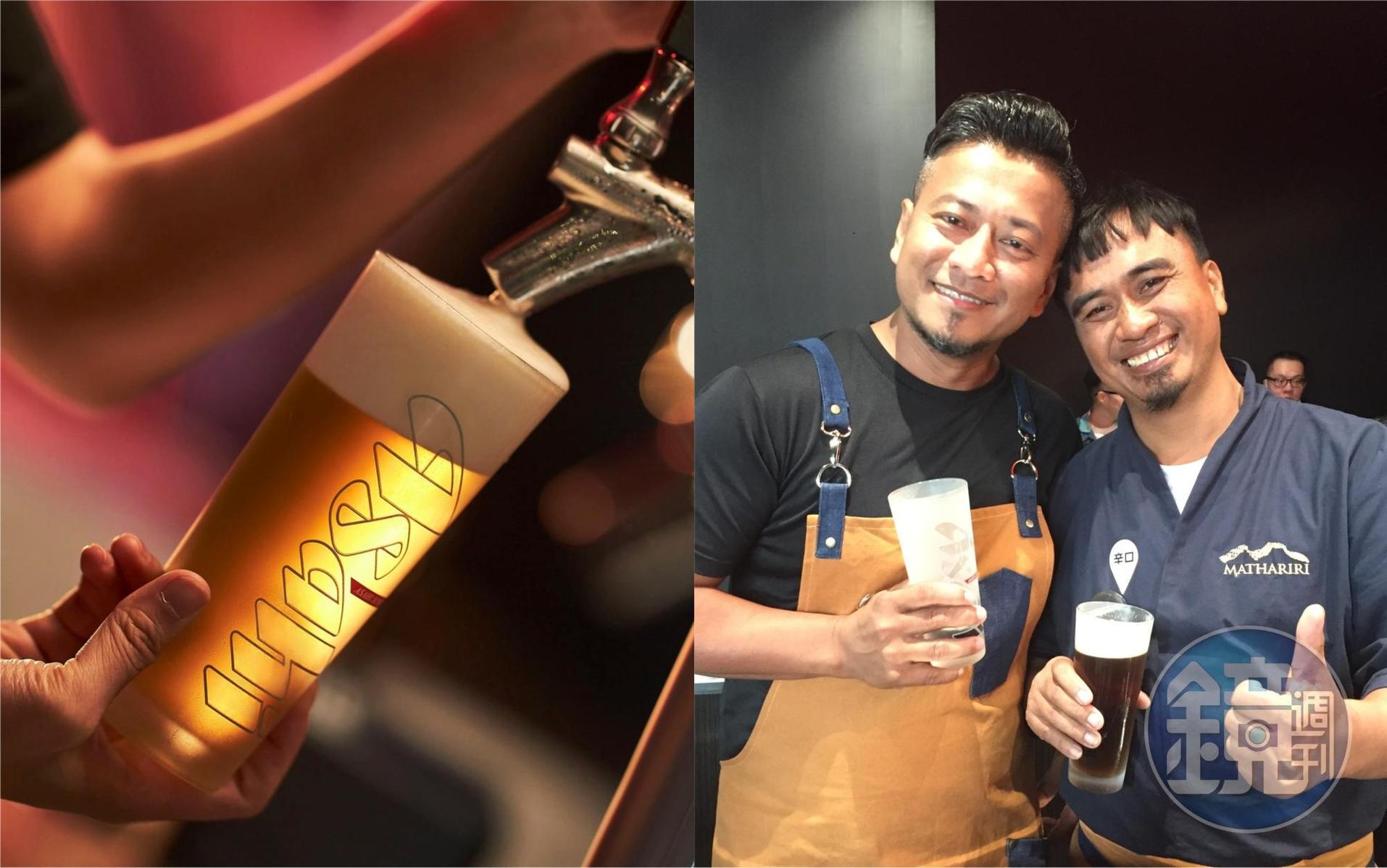 「Asahi SUPER DRY辛口迴轉餐酒限定店」找來「AKAME」主廚彭天恩(右二)、預計11月開幕的AKAME姊妺店「MATHARIRI」主廚徐忠和(右一)聯手出擊。(左圖為Asahi提供)