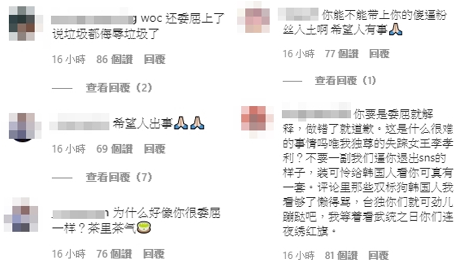 小粉紅翻牆到李孝利的Instagram，瘋狂咒罵留言逼道歉。（翻攝自李孝利Instagram）