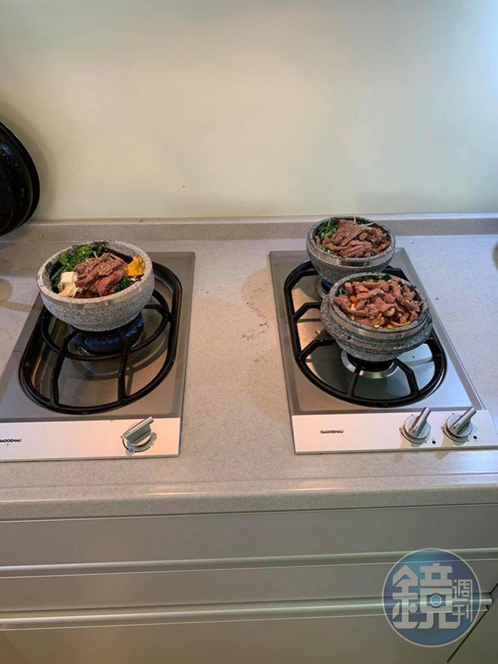 三個爐火，剛好烹調三碗石鍋拌飯。