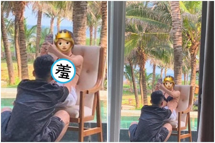 網美拍照新手法，讓網友笑喊「美照背後都有個厲害的男人」。（翻攝自爆廢公社二館）