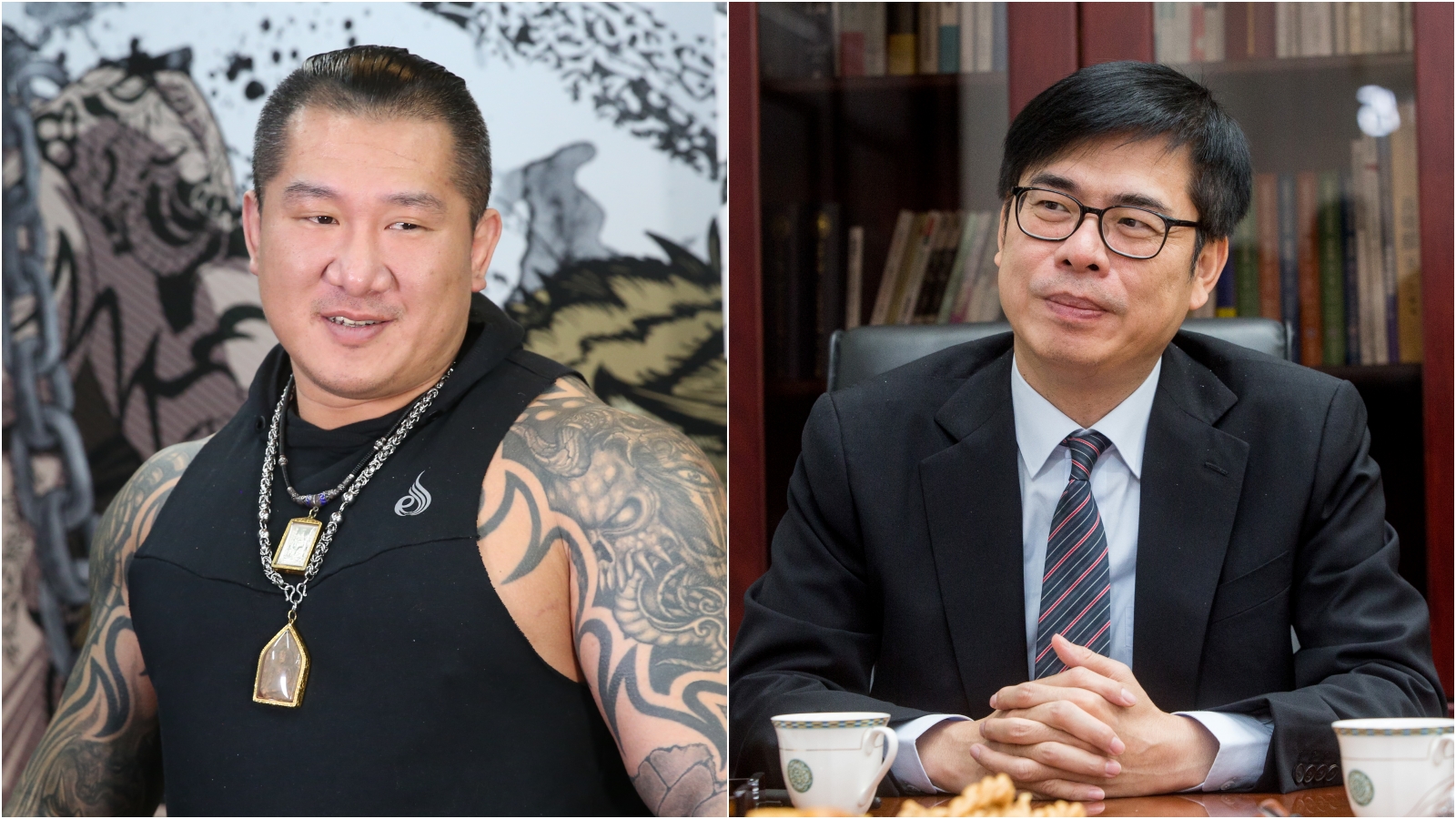 館長（左）遭槍擊開刀後出院，高雄市長陳其邁（右）致電關心。（本刊資料照）