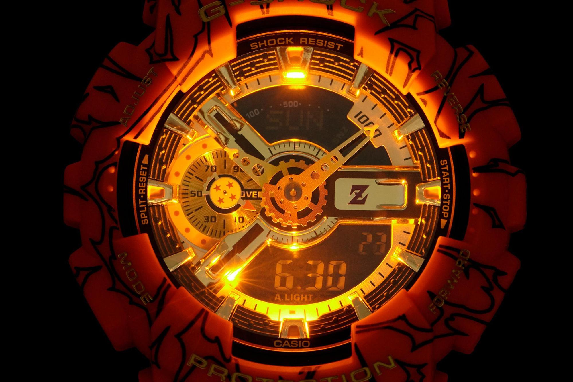 GA-110JDB以黑橘貫穿全錶,並採用琥珀橘LED照明,夜光功能相當騷包!