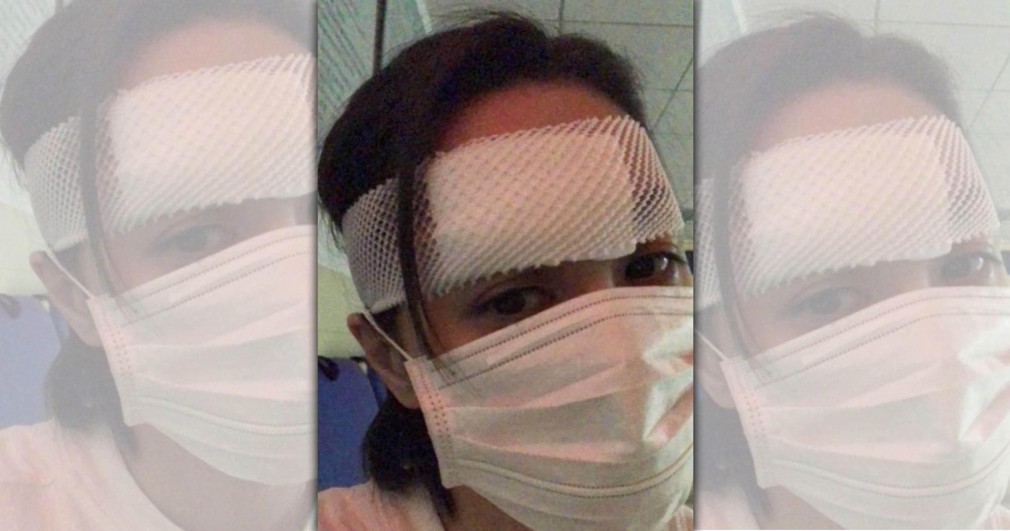 已完成手術的阿嬌一臉疲倦。(翻攝自霍汶希微博)