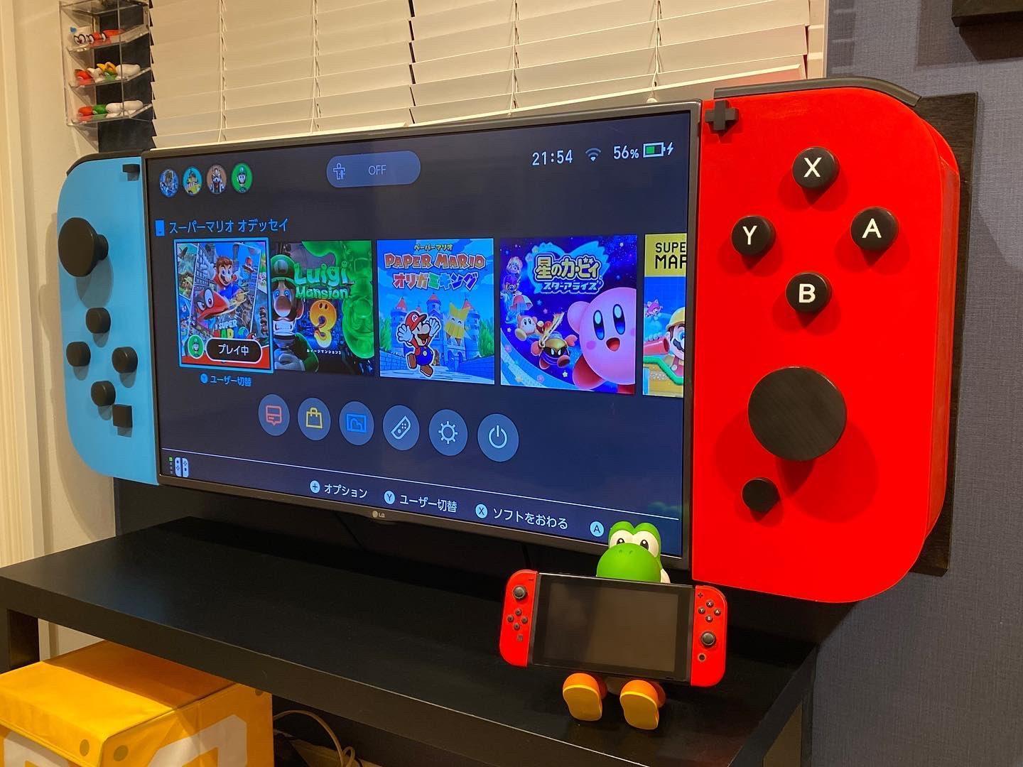 日本一名父親為孩子打造巨型Switch,羨煞網友。(翻攝twitter:@mariosfun1)