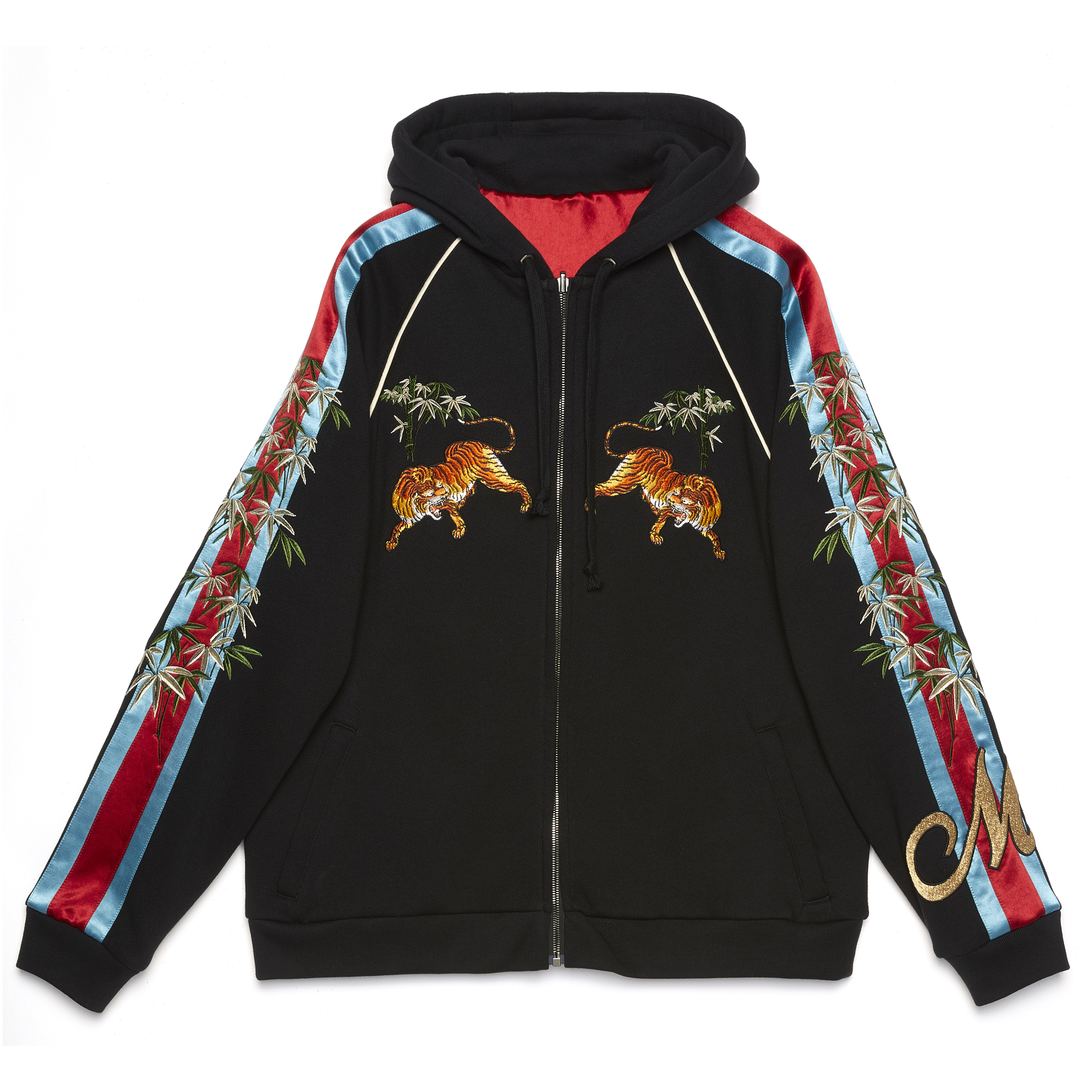 刺繡連帽雙面穿拉鍊外套。NT$224,000起。（GUCCI提供） 
