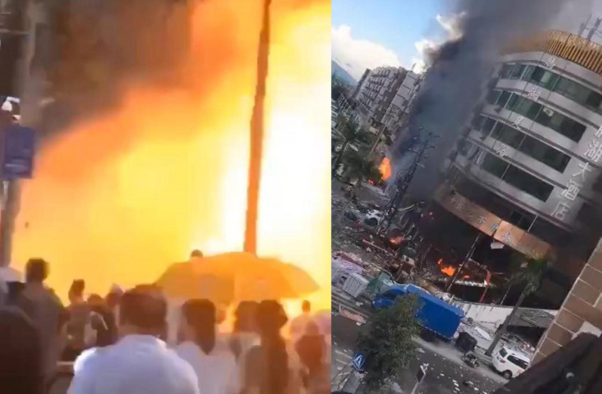 酒店傳出氣爆意外,民眾憂心附近幼兒園遭受波及。(翻攝自微博)