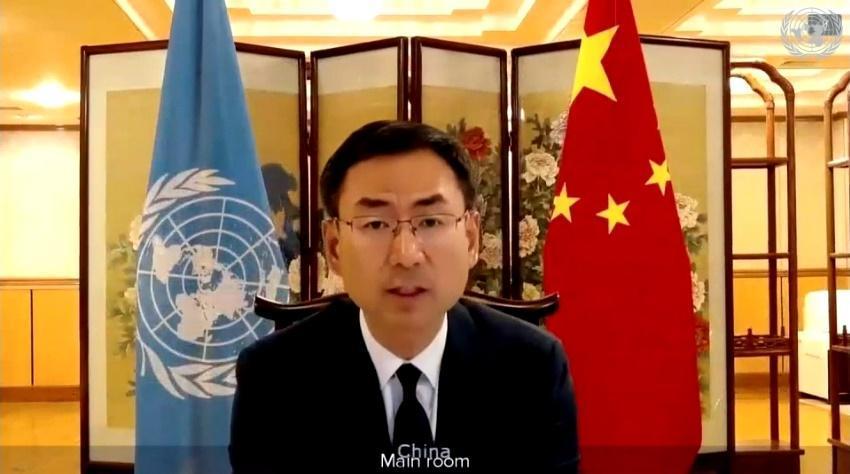 中國駐聯合國副代表耿爽批評美國傳播政治病毒。(翻攝自UN Web TV)