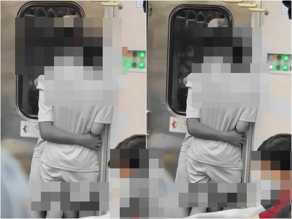 小情侶疑似在火車上做出「褲襠抓松鼠」活春宮行為引來熱議。(翻攝報廢公社)
