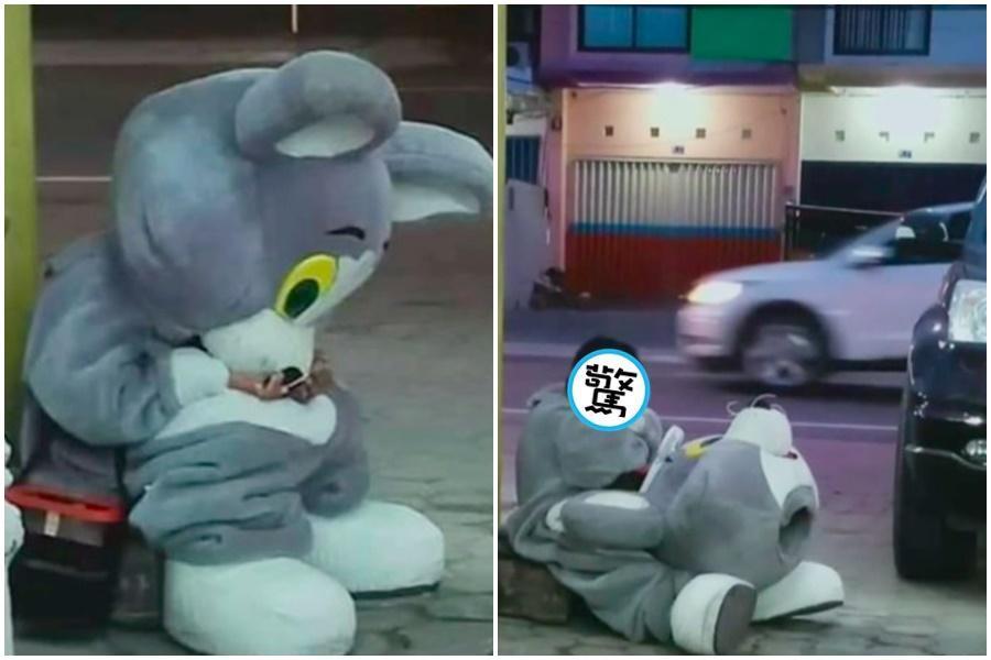 印度一名9歲的男孩雷漢(Rehan),為了分擔家計,每天走了10公里的路,穿著厚重的布偶裝娛樂大眾。(翻攝自Rahmadi IG)