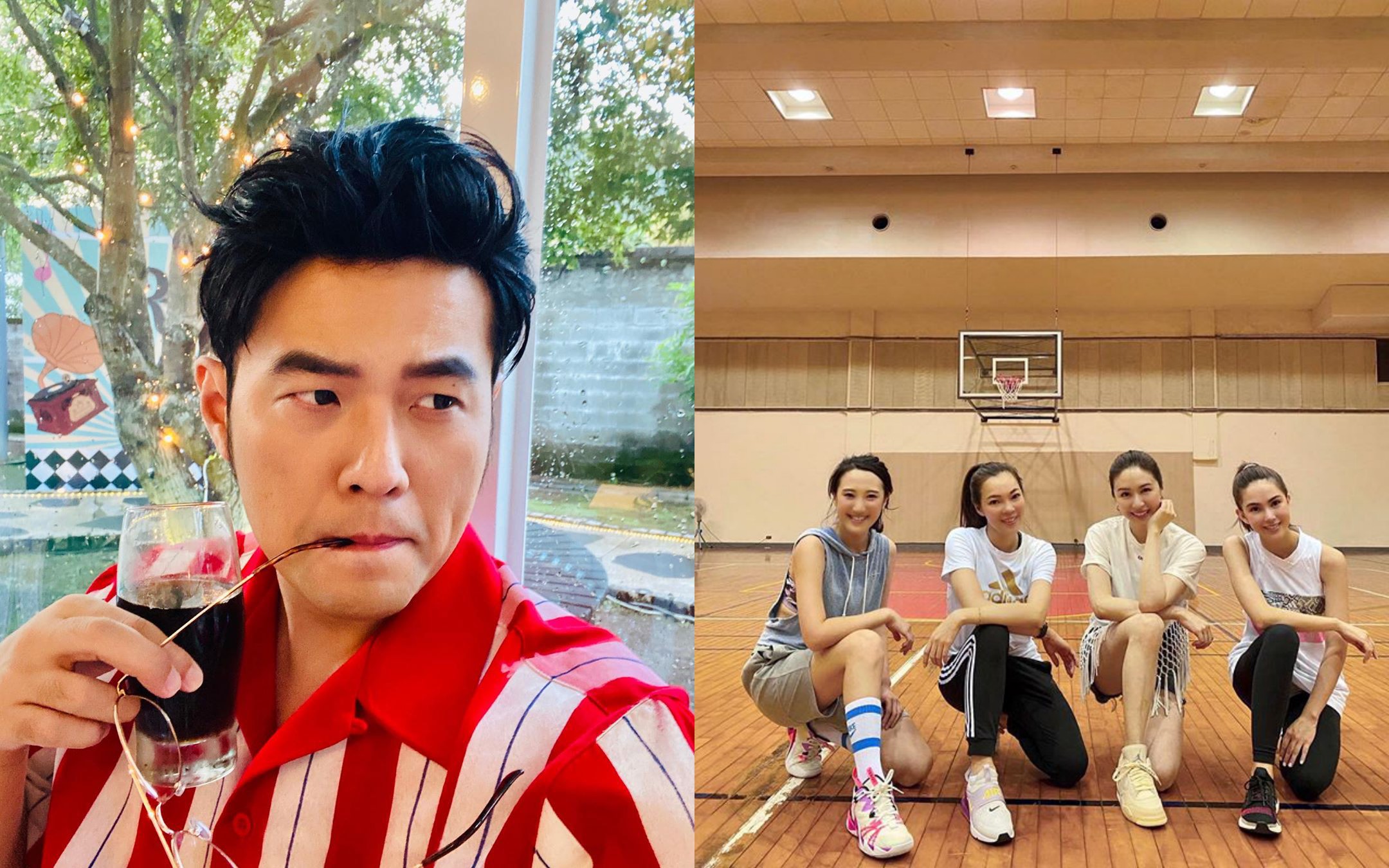 周杰倫難得不是跟哥兒們打球，但身邊換了正妹團，背景只有更狂，左起台北市議員耿葳、郭台銘老婆曾馨瑩、連勝文老婆蔡依珊、昆凌。（左：周杰倫IG，右：蔡依珊IG）