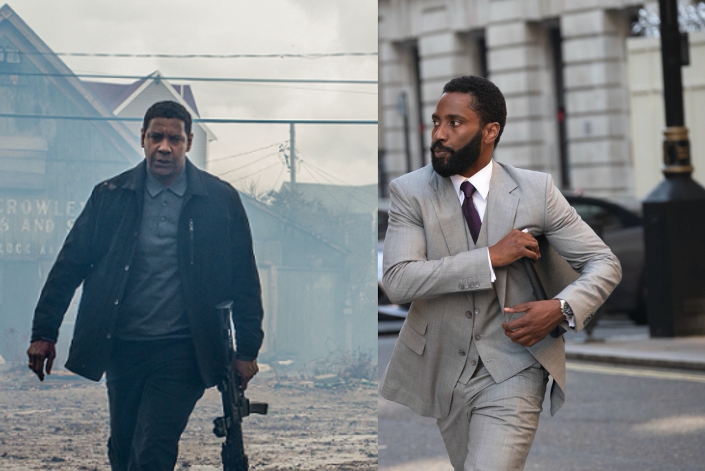 約翰大衛華盛頓（右）的《天能》全球突破2億美金票房 ，但碰上老爸丹佐華盛頓（左）也只能低頭。（華納兄弟、索尼影業提供）