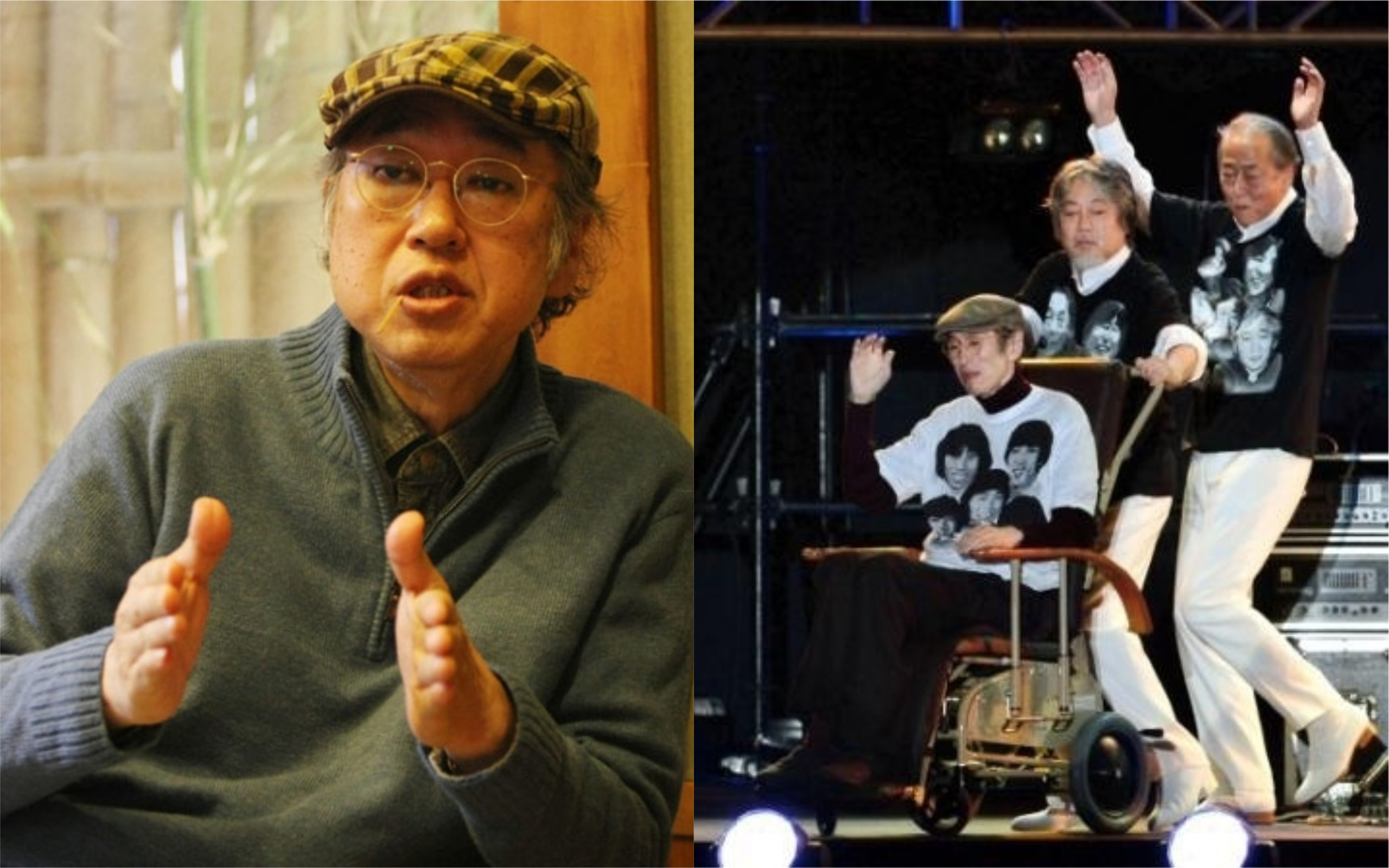 日本資深男星岸部四郎（左圖）上月底病逝，他7年前曾現身「THE TIGERS」重組演唱會，當時就因病消瘦。（翻攝自網路）