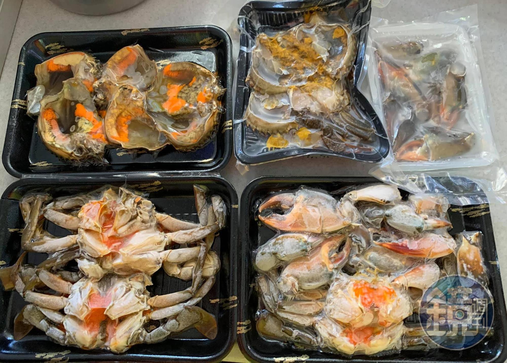 今天總共用了6隻蟹,4隻紅蟳、2隻處女蟳(右上)。