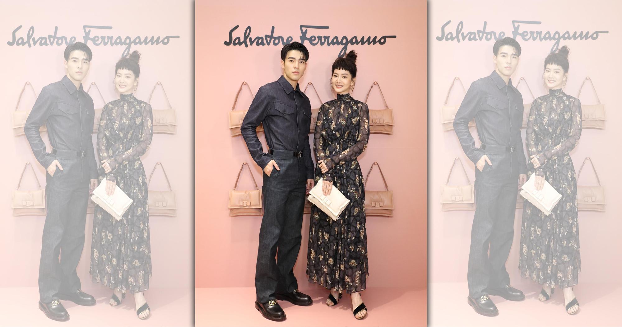 曾之喬與陳昊森參加Ferragamo 2020秋冬男女系列發表會,曾之喬笑說自己綁沖天炮頭,是為了在陳昊森旁邊看起來年輕一點。(Ferragamo提供)