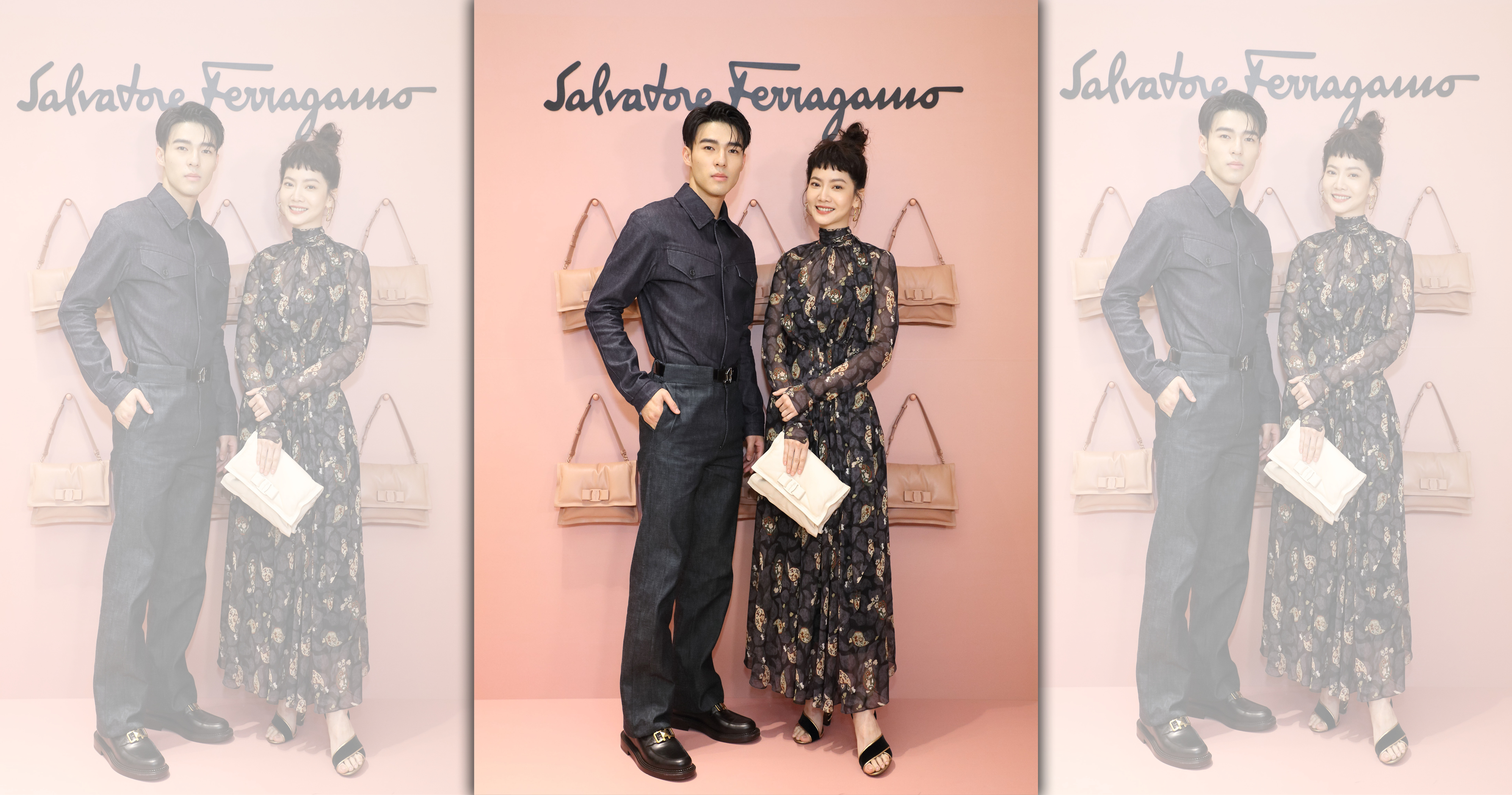 曾之喬與陳昊森參加Ferragamo 2020秋冬男女系列發表會，曾之喬笑說自己綁沖天炮頭，是為了在陳昊森旁邊看起來年輕一點。（Ferragamo提供）