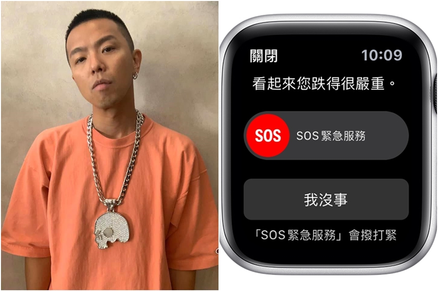 小鬼黃鴻升昨（16）日被發現死於北投家中，Apple Watch有內建跌倒偵測功能引起網友熱議。（左圖翻攝自黃鴻升臉書、右圖翻攝自蘋果官網）