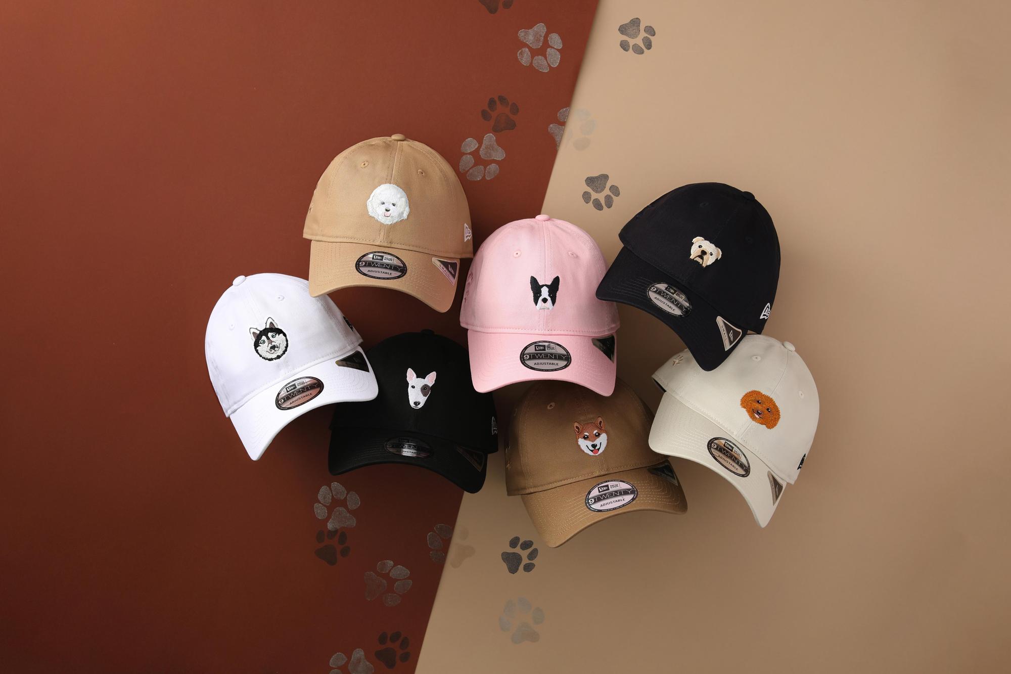 台灣限定汪大頭系列帽款,共推出七種超萌犬種刺繡圖樣。(New Era提供)