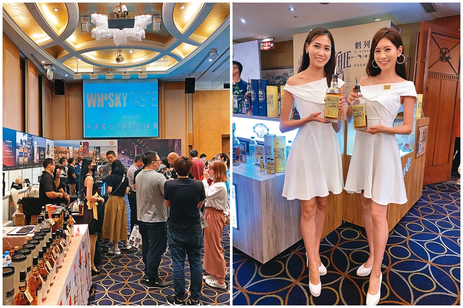 來酒展當然要喝過癮（左圖），但古華酒展強調付費品飲，建立使用者付費觀念，更支持理性飲酒。大盛（右圖）找來替艾柏迪站台的一對PG（Promote Girl），像極了姐妹花，也成為B展館最吸晴的焦點。