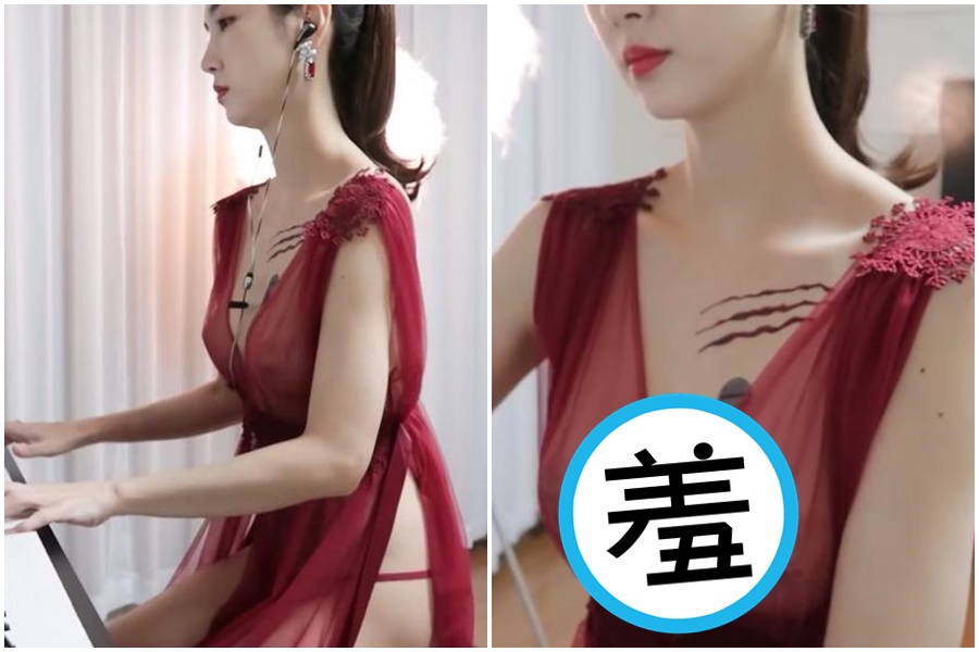 YouTuber鋼琴網紅穿薄紗彈鋼琴。（翻攝自YouTuber）