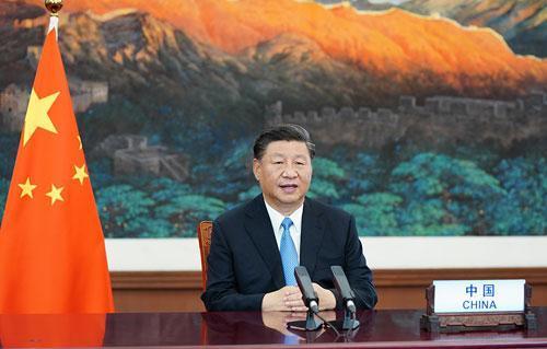 習近平在聯合國成立75週年峰會上發表談話。(翻攝自中國外交部網站)
