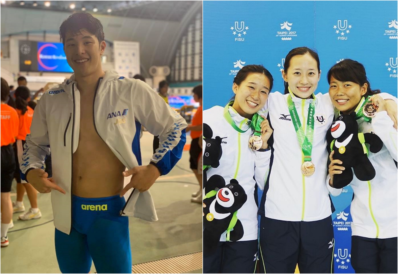 瀨戶大也(左)和老婆馬淵優佳(右圖中)都是日本國手運動員。(翻攝自瀨戶大也臉書、馬淵優佳Instagram)