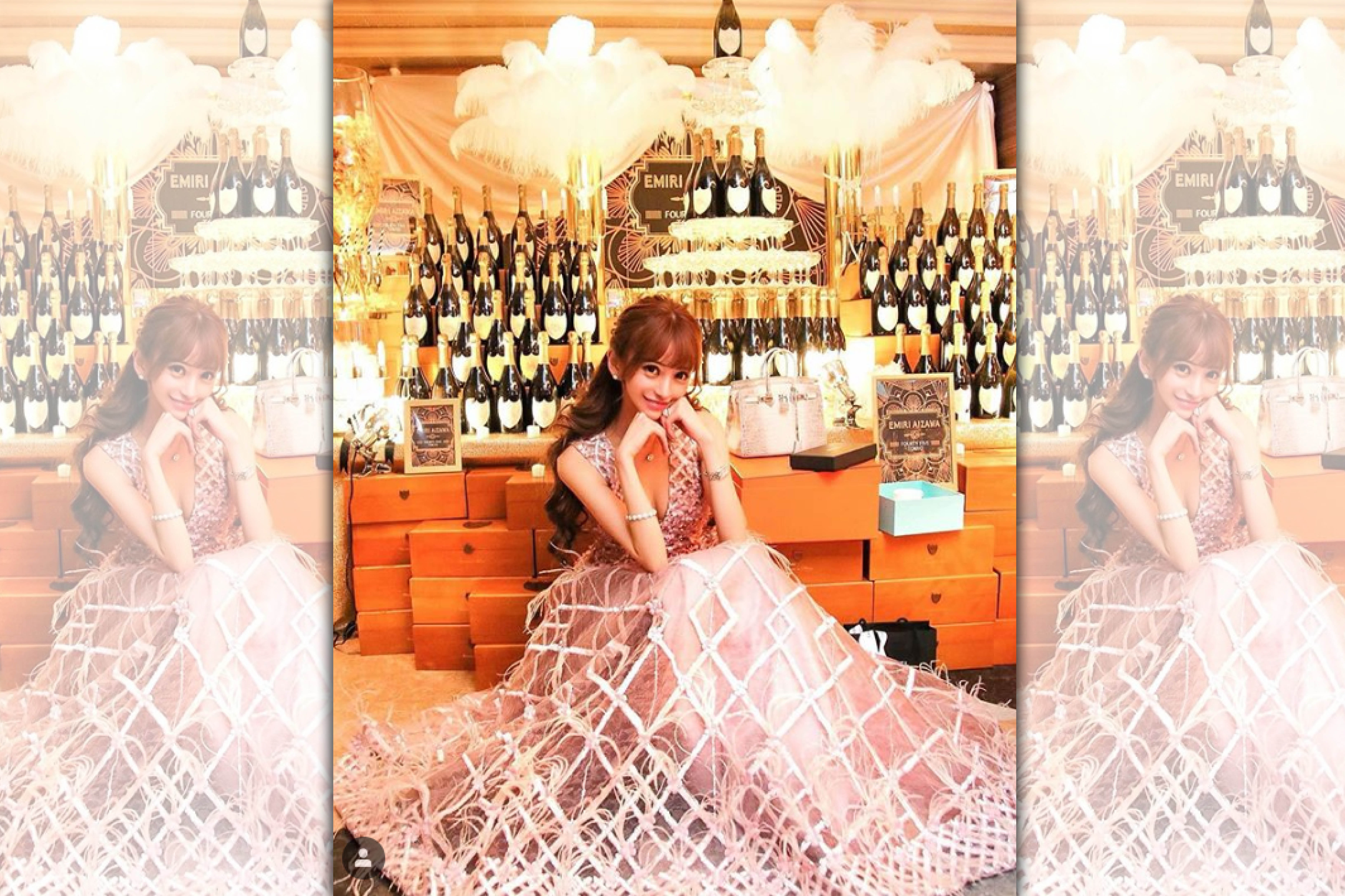 愛澤繪美里的引退儀式中，有粉絲貢獻一億日圓香檳塔歡送她。（愛澤繪美里IG）