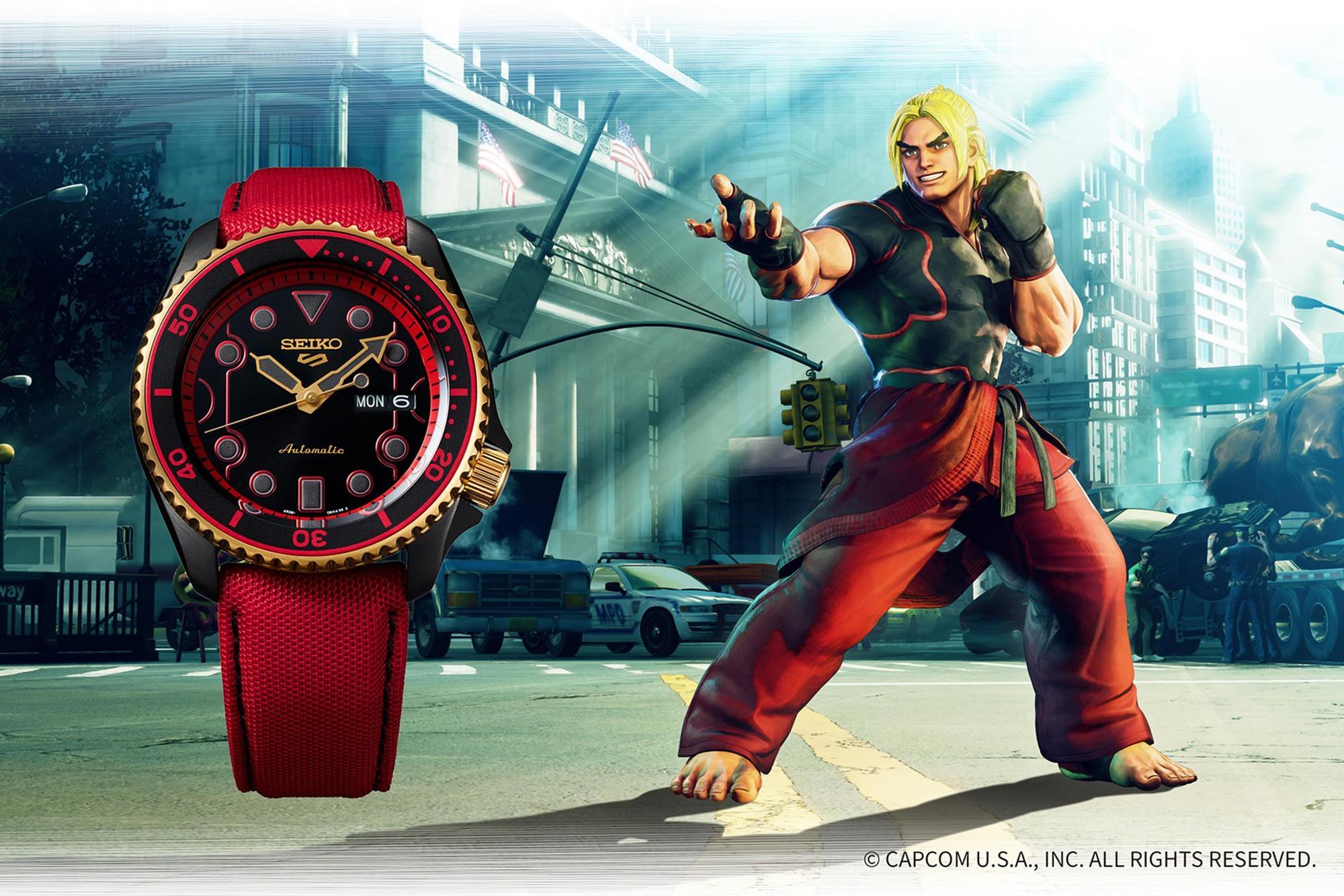 SEIKO 5 Sports《快打旋風5》聯名款：肯，全球限量9,999只，台灣限量450只，定價NT$14,600。
