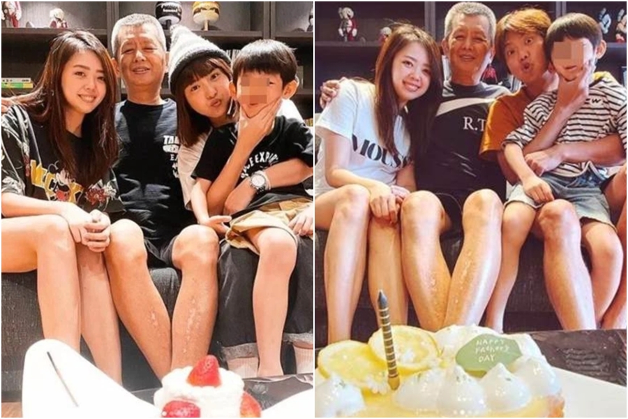 小鬼生前幫黃爸爸慶生留下最後一張全家福，今天是黃爸爸六十大壽，峮峮代替他的位置幫黃爸爸過生日。（翻攝自小鬼妹妹IG）