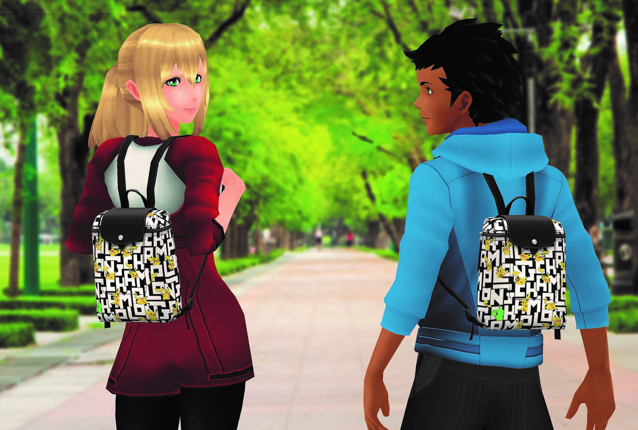 訓練家可以為自己的虛擬角色，換上時髦的Longchamp x Pokémon聯名系列後背包，開啟寶可夢時尚冒險之旅。（Longchamp提供）