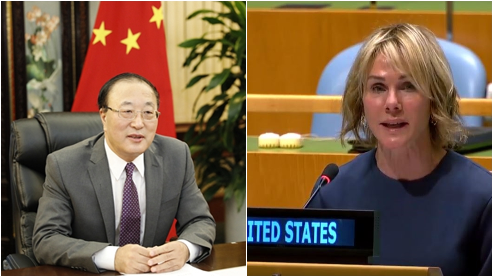 克拉夫特痛批中國掩蓋武漢肺炎疫情，張軍反嗆「夠了！」。（合成圖，翻攝自Kelly Craft推特、中國外交部官網）