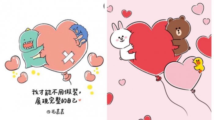 毛叢叢的「原創貼圖」有多個與LINE官方已出版的貼圖相似。(翻攝自Dcard)