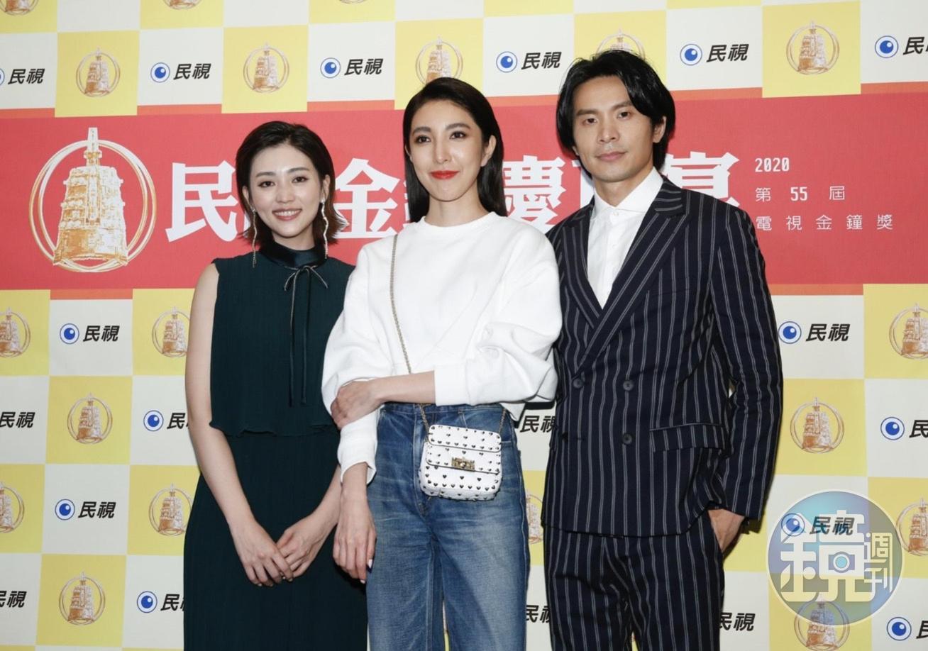 姚淳耀（右）出席慶功宴，對於同劇入圍演員楊謹華（中）沒得獎深感遺憾。