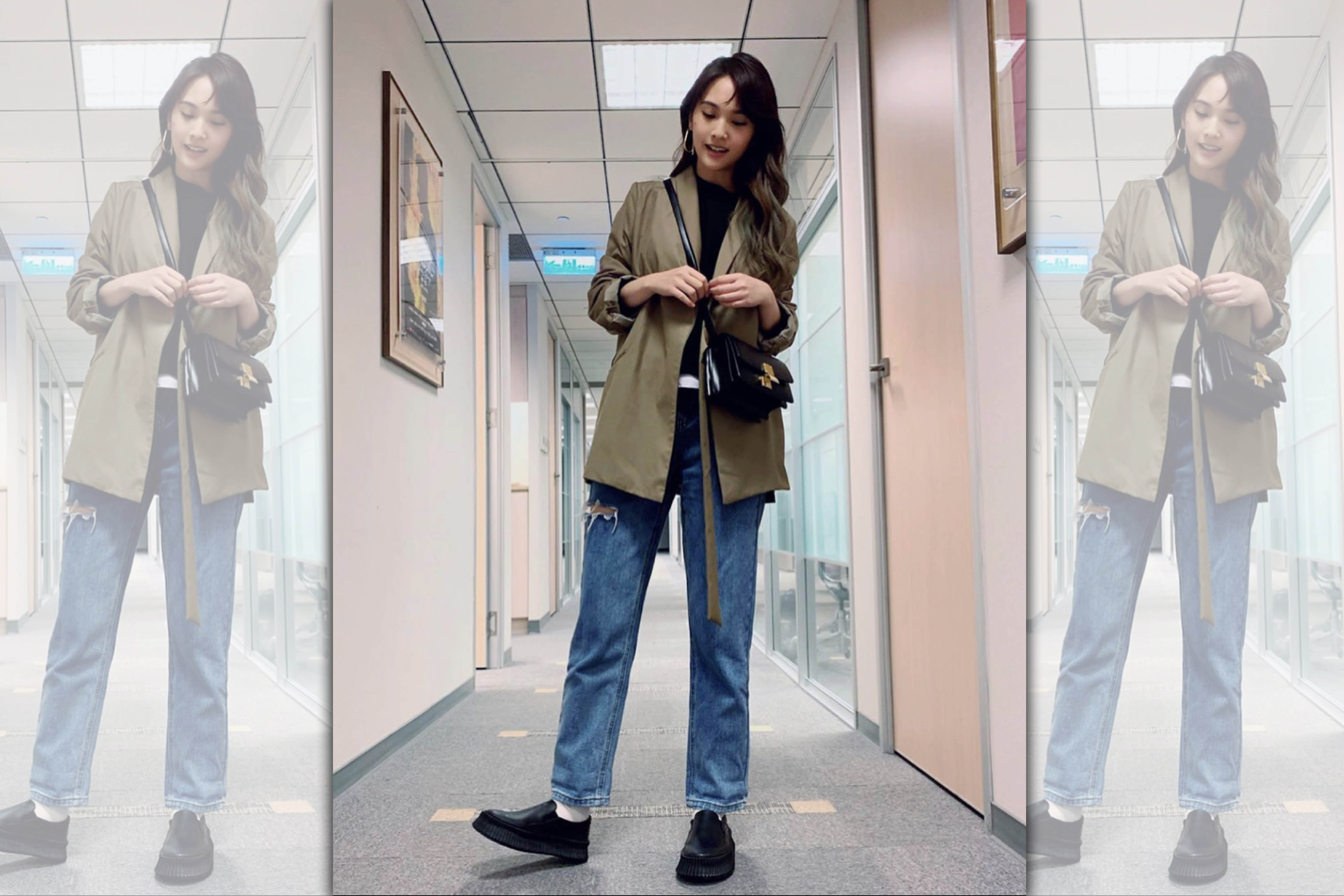 楊丞琳以清純的大學生造型，搭配黑色CELINE的Classic包。（翻攝自楊丞琳IG）