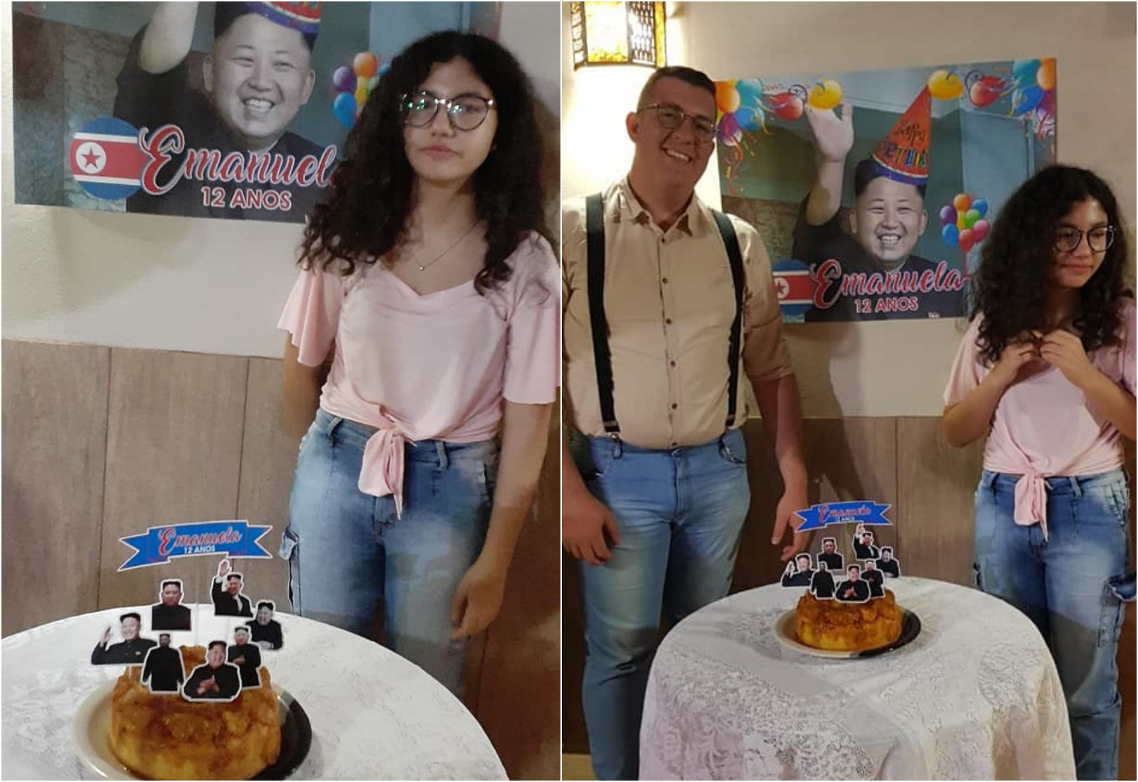 喜歡南韓藝人的妹妹看到哥哥為她準備的生日會場和蛋糕整個傻眼了。（翻攝自vitor.desouza.944臉書）