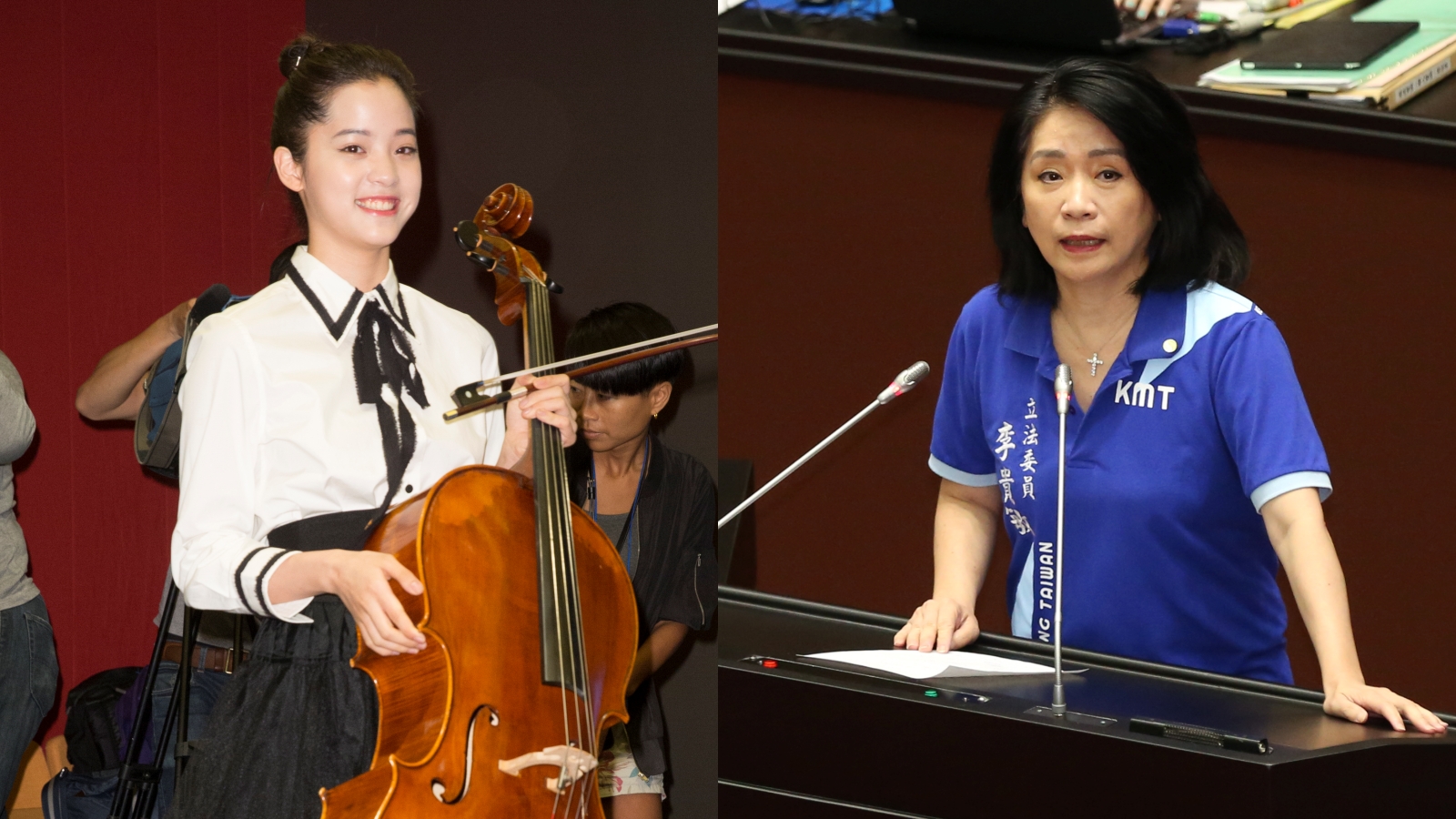 女星歐陽娜娜（左）將唱中國愛國歌曲，國民黨立委李貴敏（右）當年阿妹事件做對比痛批民進黨政府。（本刊資料照）