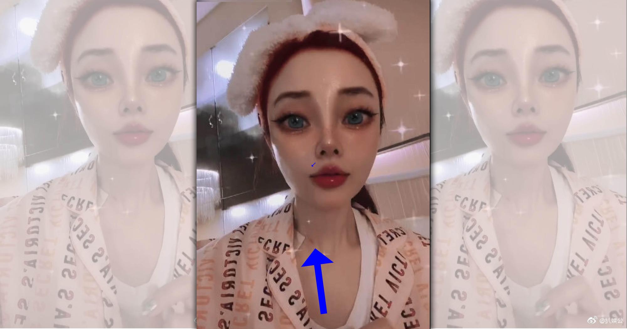 李小璐開直播與網友互動，卻被發現脖子上似乎有吻痕。（翻攝自扒娛公微博）