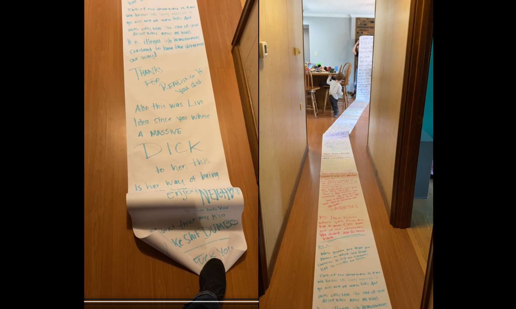 信箱跌出15公尺長信,讓這家人很傻眼。(翻攝自Reddit/insaneparents)