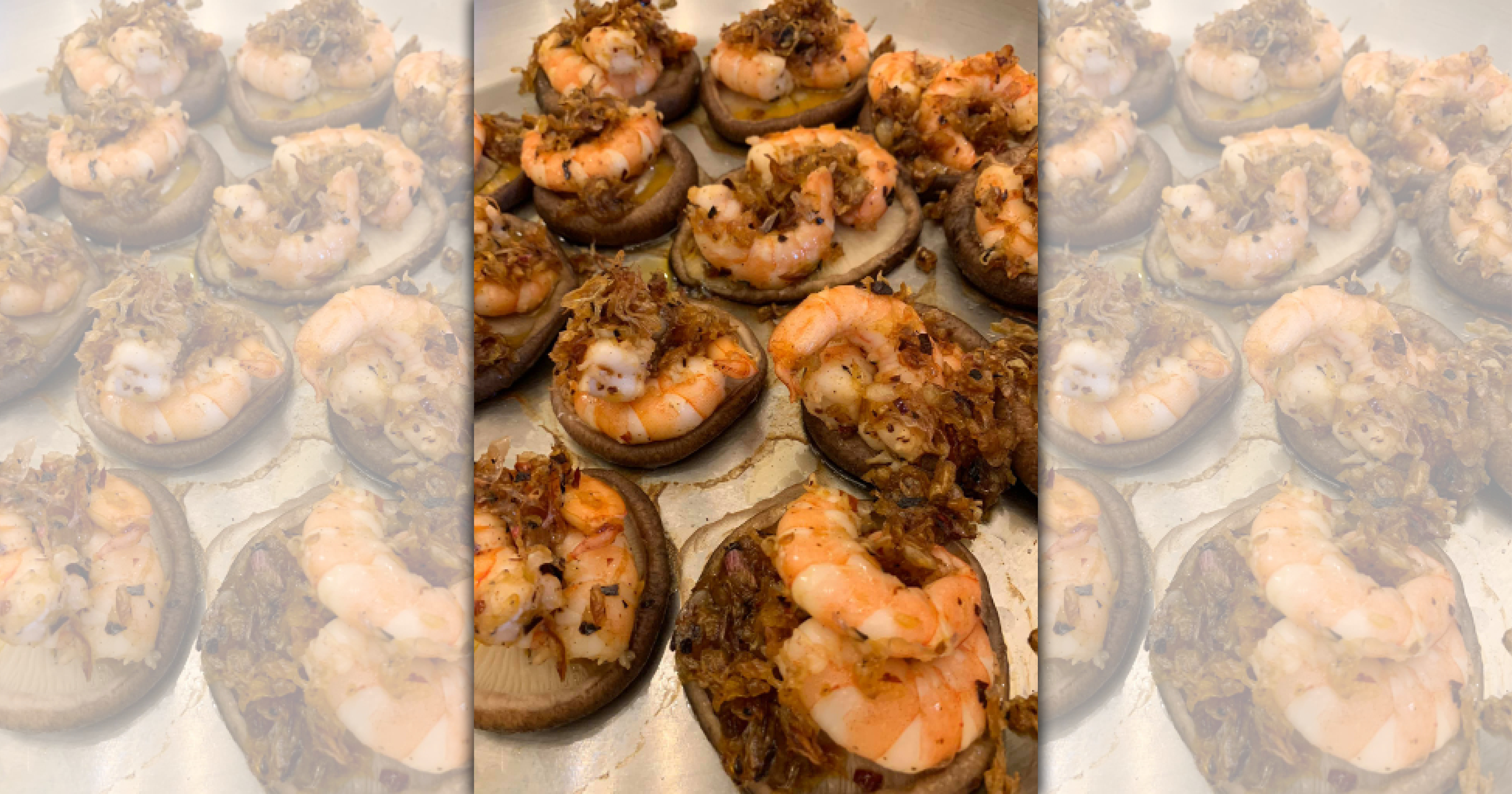 這道學自宜蘭饗宴鐵板燒的「香菇盅香辣蝦」非常適合配啤酒，是程智勇主廚結合西班牙兩家酒館的人氣料理創造的新菜。