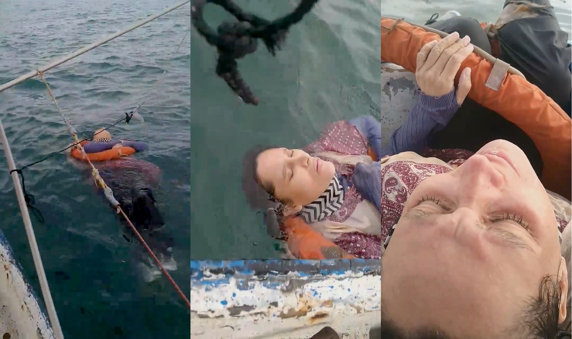漁民將漂浮在海上的女子撈起送上岸。(翻攝自Newsflash/Rolando Visbal)