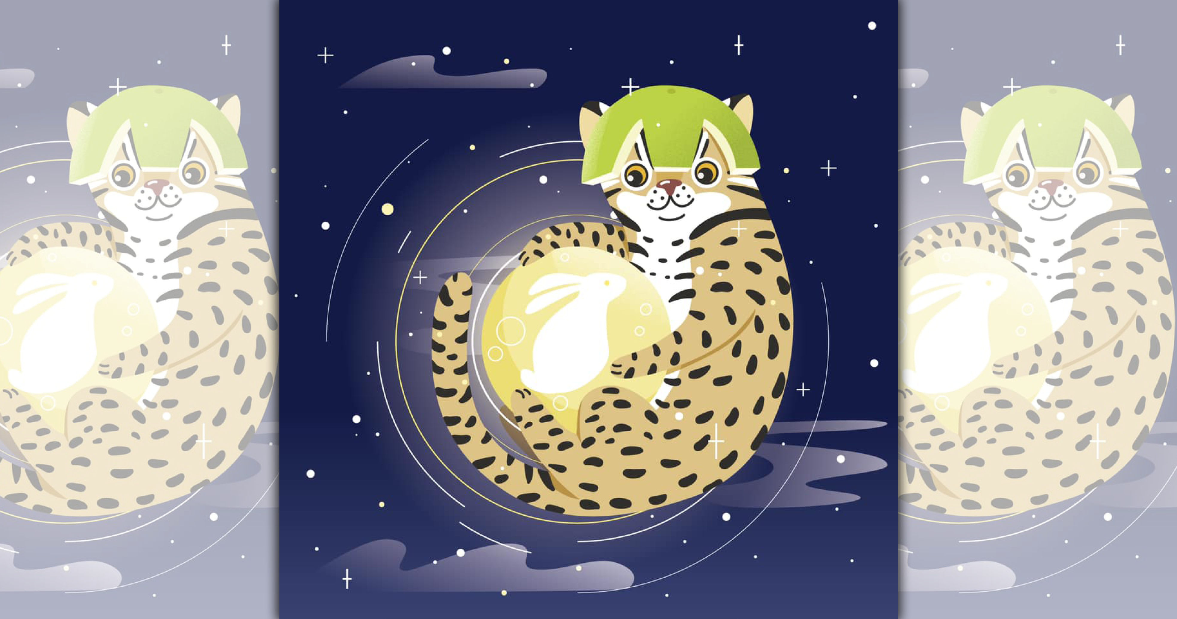 俄羅斯畫家卡佳繪製中秋版石虎，網友直呼超可愛。（翻攝自Katya Molodtsova臉書）