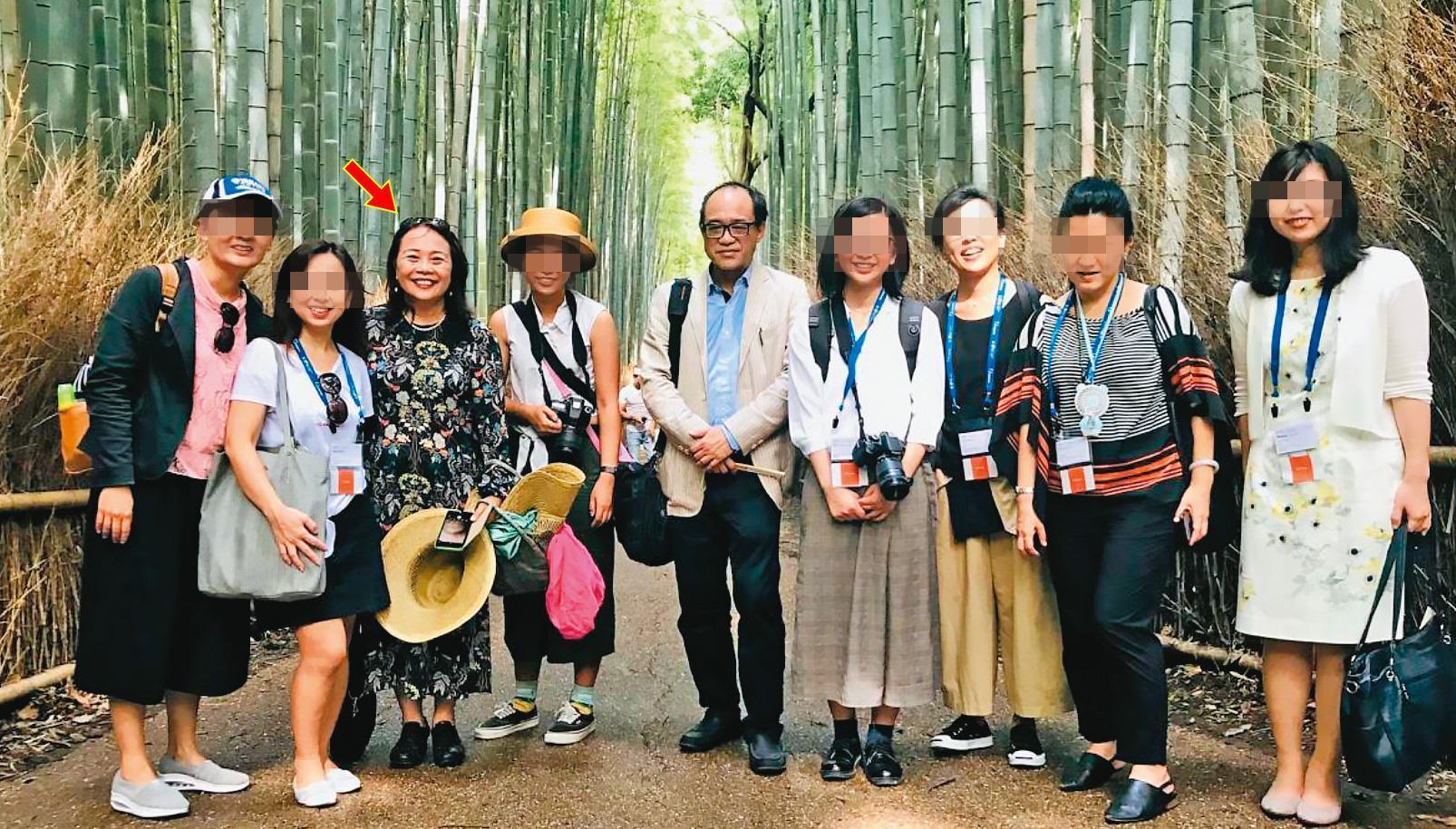 去年9月林志明(中)到日本考察,他的妻子彭安安(左3)也隨行。(翻攝考察報告)