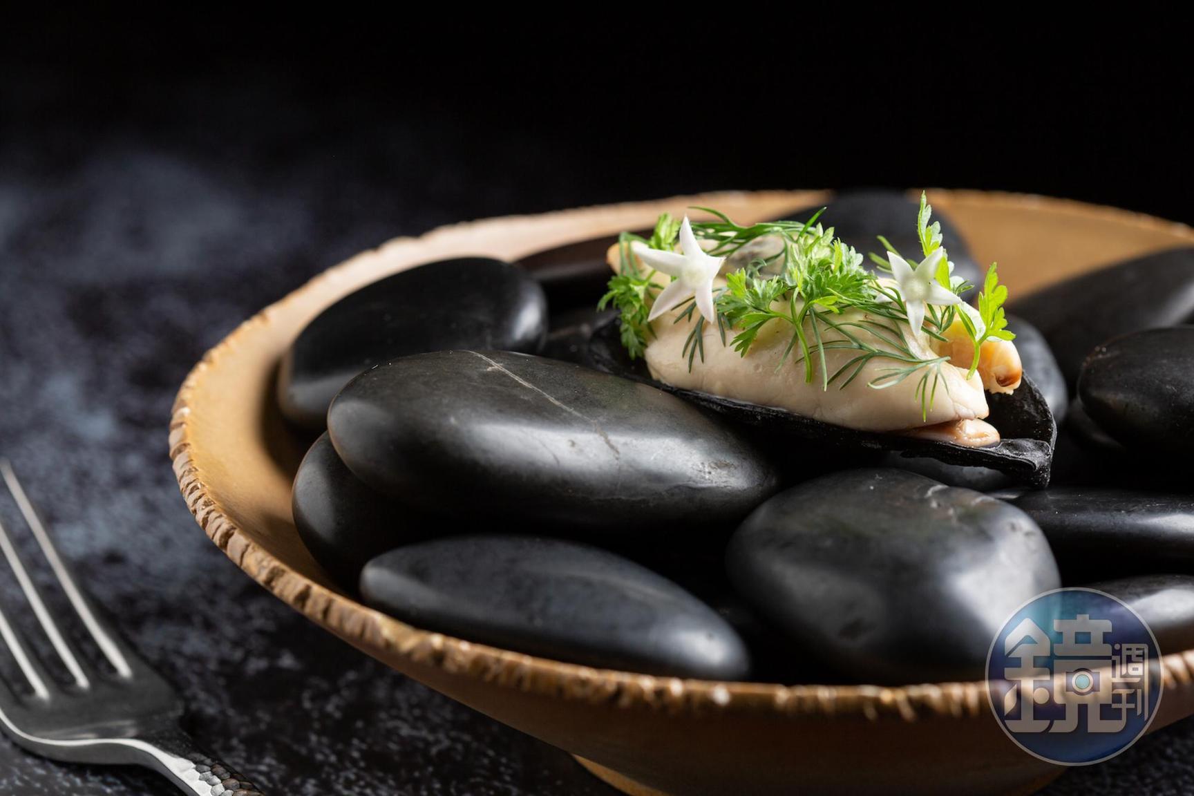 「淡菜」堪稱Nobu主廚招牌料理之一。3.0版本以肥美馬祖淡菜為主角，醬汁則是濃縮蒸煮淡菜鮮味湯汁製成的卡士達醬，並以裸麥和墨魚汁的貝殼脆餅盛裝。