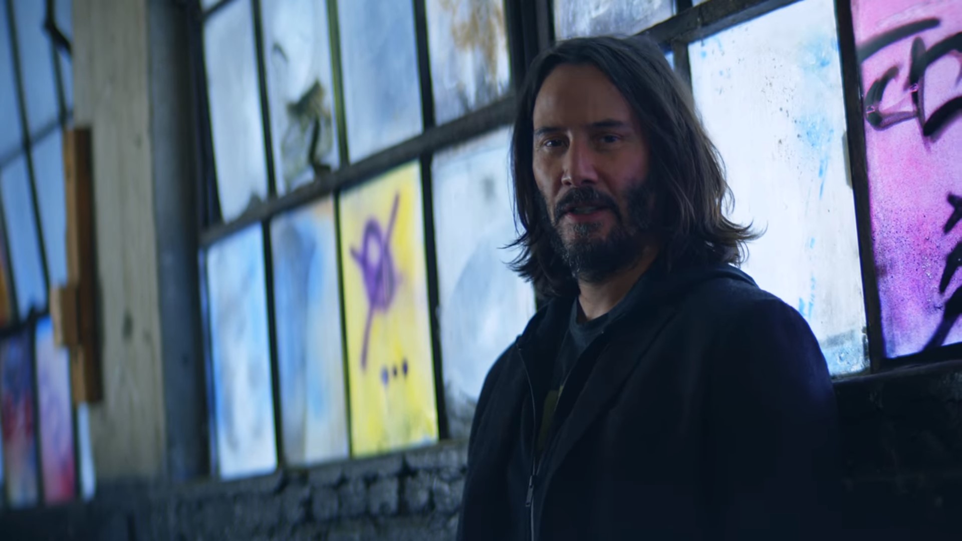 基努李維在《電馭叛客2077》的新預告片中帥氣現身。（翻攝自Cyberpunk 2077 YouTube頻道）