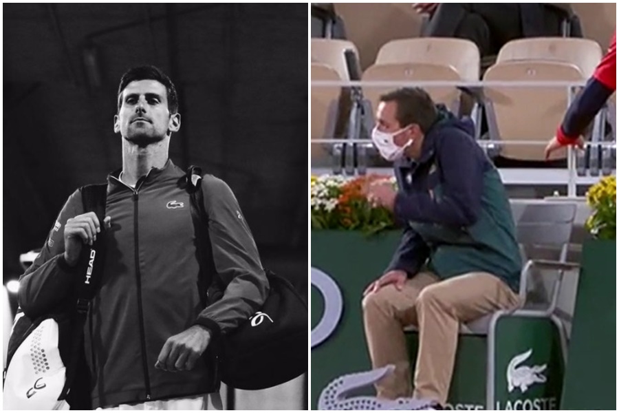 喬克維奇接發球時,誤擊一旁的裁判。(翻攝自Novak Djokovic臉書、YouTube)