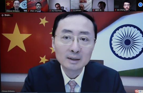 孫衛東與在印中國人進行中秋視訊座談，表示中印現在需要的是合作而非對抗，認為印度的做法「不符合任何一方利益，損人而不利己」。（翻攝自中國駐印大使館官網）